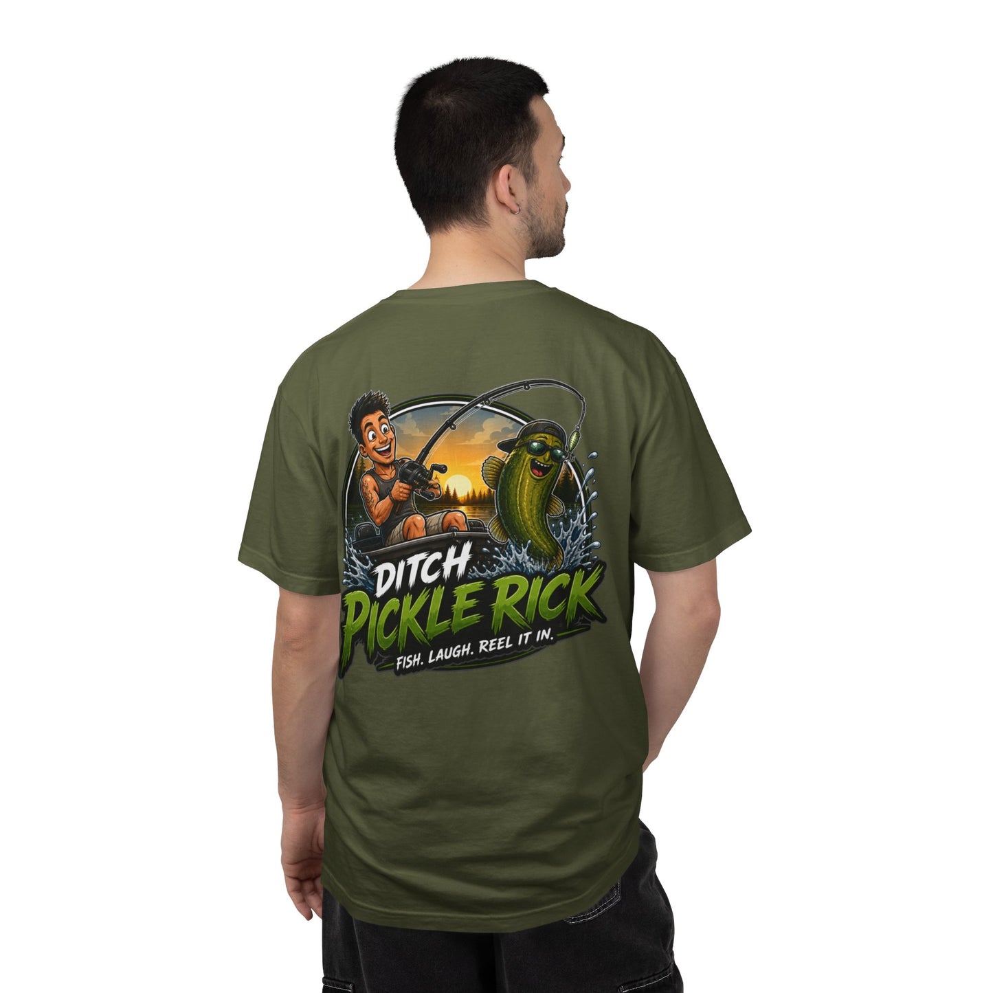 Ditch Pickle Rick Pocket Logo Fishing T-Shirt