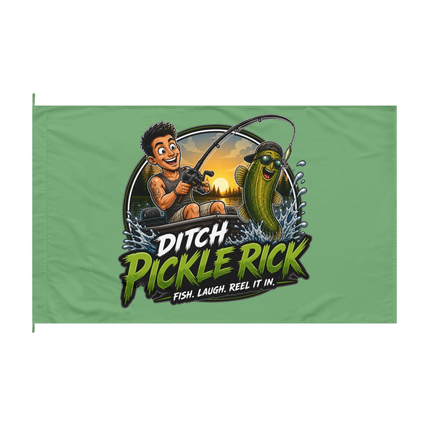Ditch Pickle Rick fishing flag